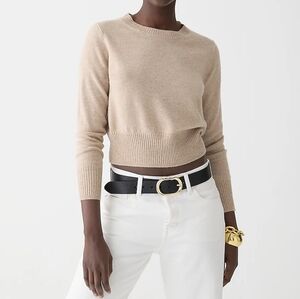 J Crew Cashmere Shrunken Crewneck Sweater Womens Small Heather Stone Cropped Fit